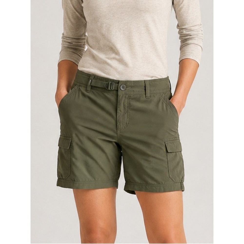 REI Co-op Sahara Cargo Shorts Womens 10 Green Relaxed Fit Hiking Belted 127135